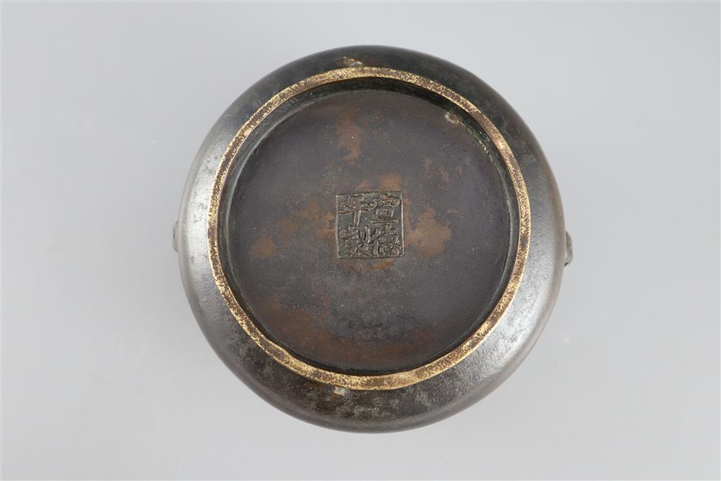 A Chinese bronze baluster censer, Xuande four character mark, but later, 16cm wide